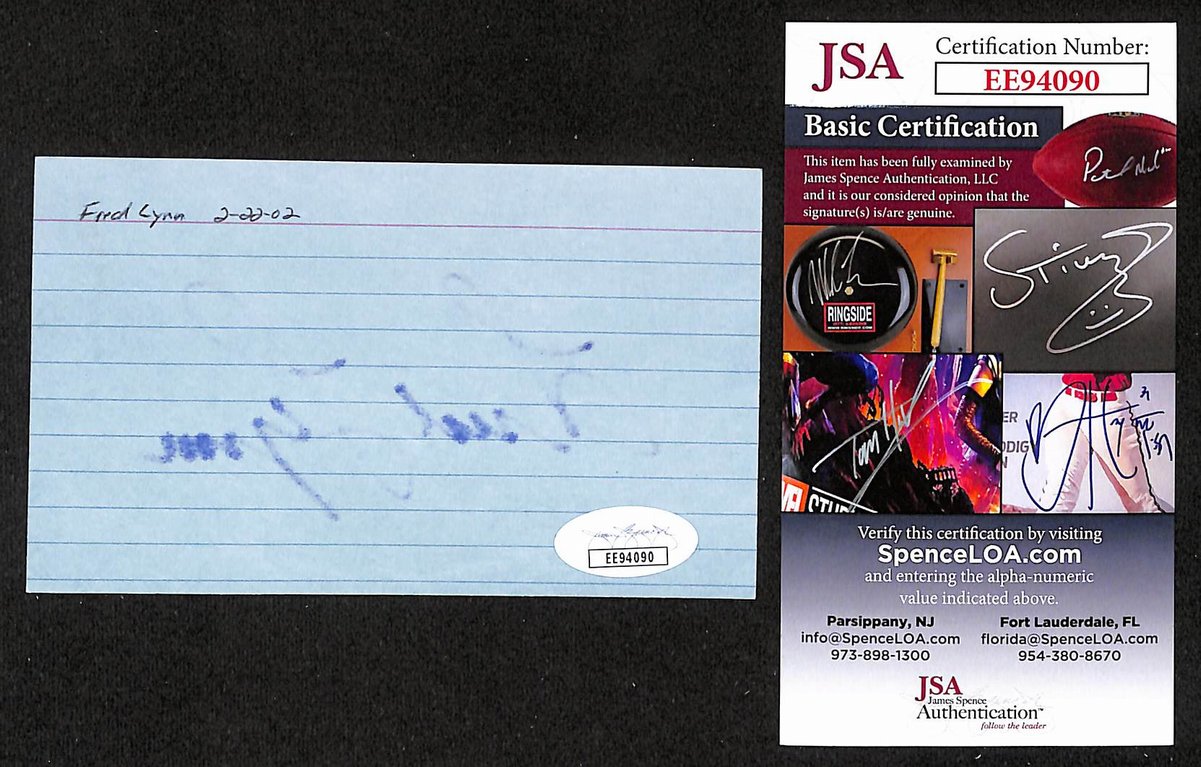 Fred Lynn Signed/Autographed 3x5 Index Card Boston Red Sox JSA 201729