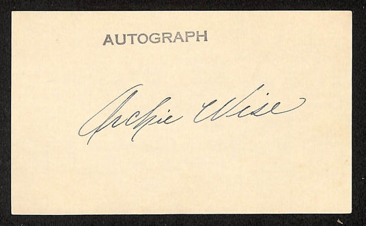 Archie Wise Signed/Autographed 3x5 Index Card Chicago White Sox JSA 201731