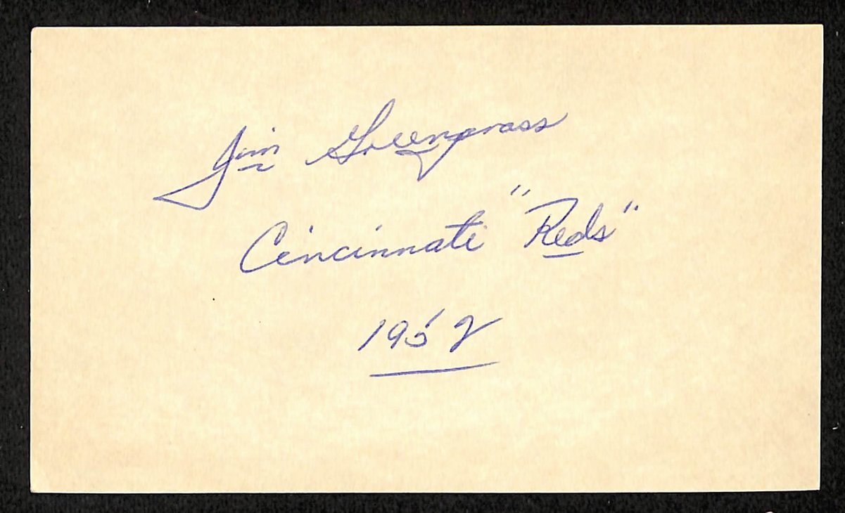 Jim Greengrass Signed/Inscribed 3x5 Index Card Cincinnati Reds JSA 201732