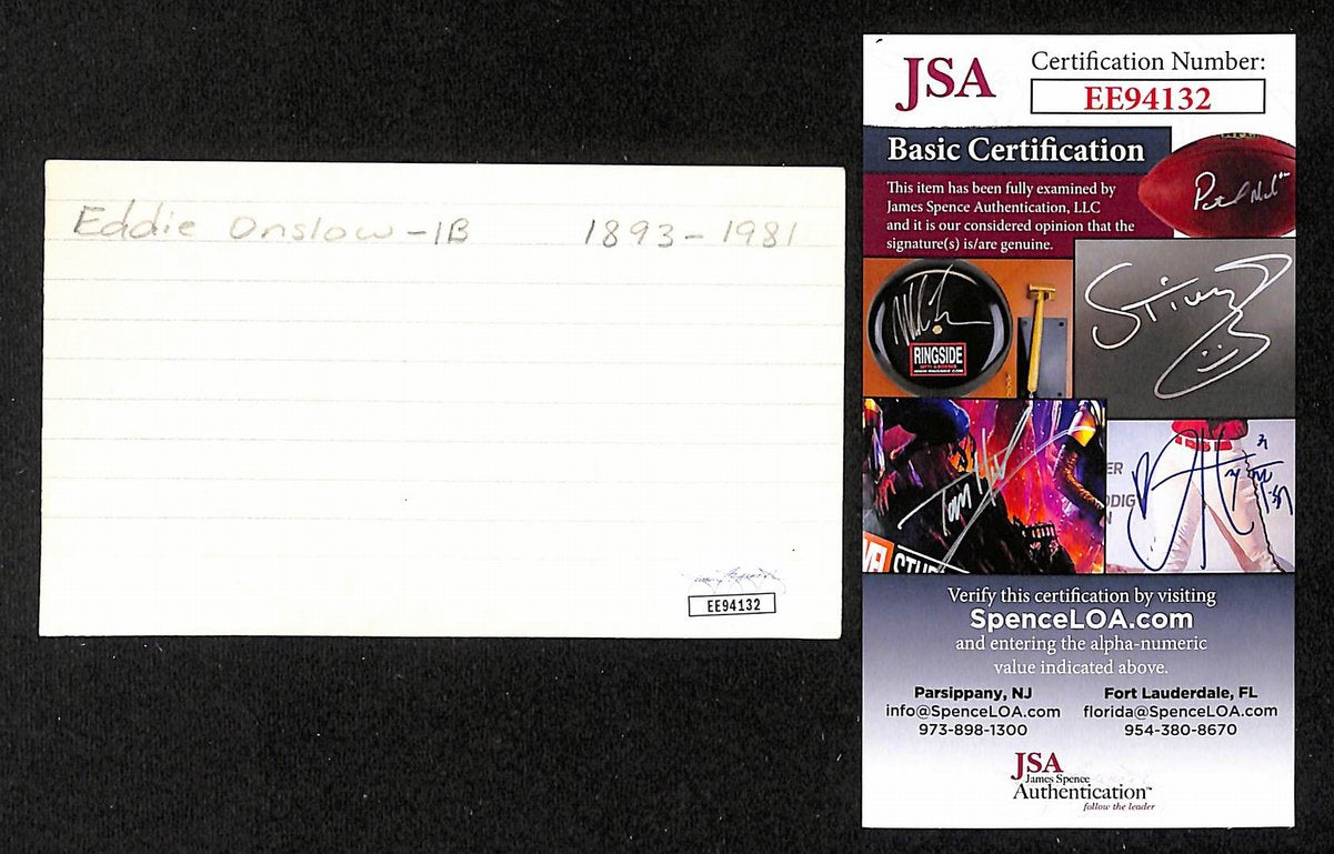 Eddie Onslow Signed/Autographed 3x5 Index Card Cincinnati Reds JSA 201733