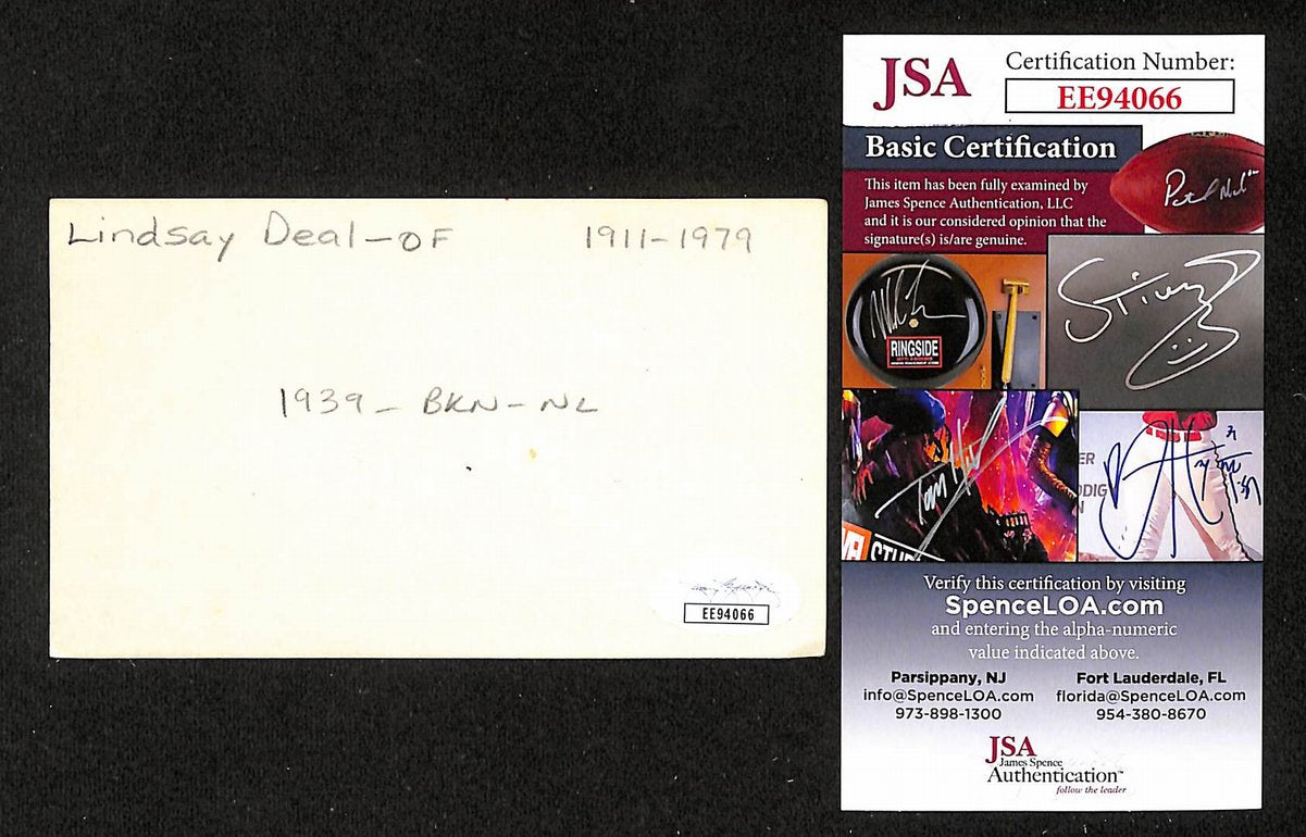 Lindsay F. Deal Signed/Autographed 3x5 Index Card Brooklyn Dodgers JSA 201735