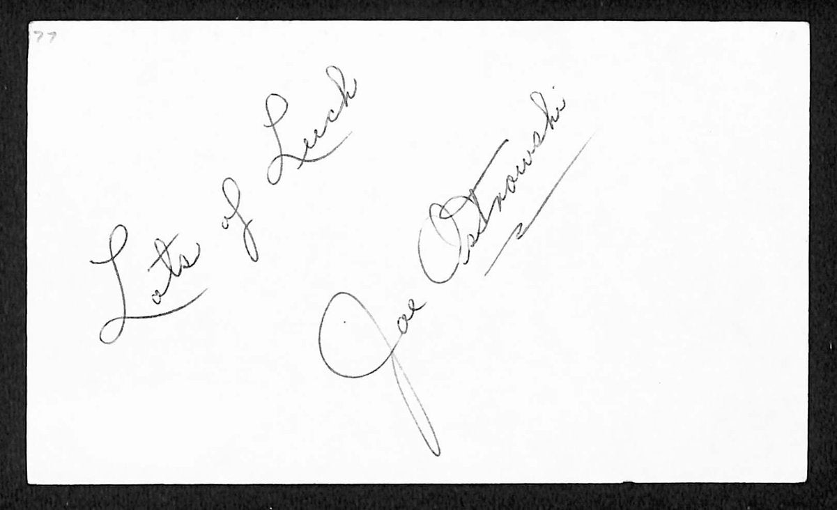 Joe Ostrowski Signed/Inscribed 3x5 Index Card New York Yankees JSA 201741