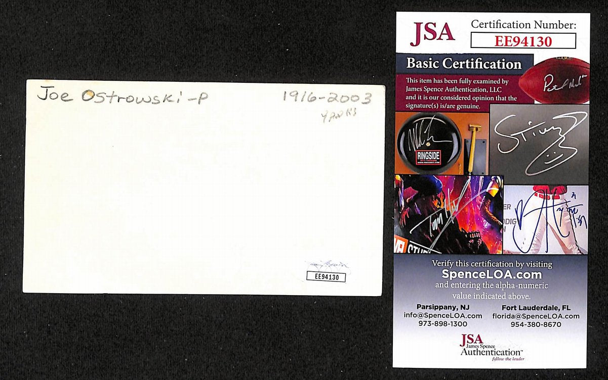 Joe Ostrowski Signed/Inscribed 3x5 Index Card New York Yankees JSA 201741