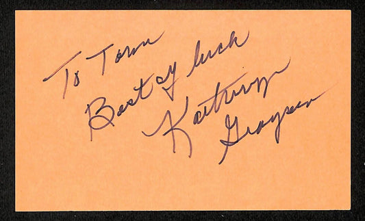Kathryn Grayson Signed/Inscribed 3x5 Index Card Actress JSA 201745