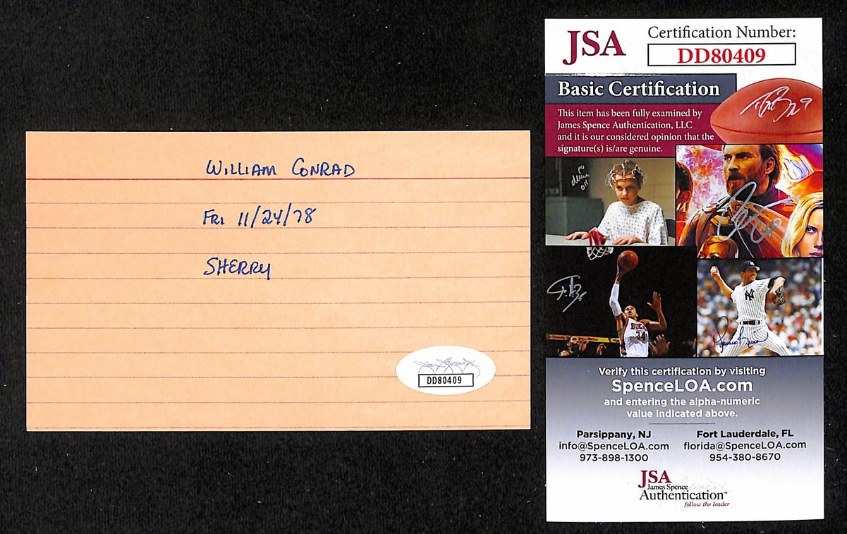 William Conrad Signed/Autographed 3x5 Index Card Actor JSA 201747