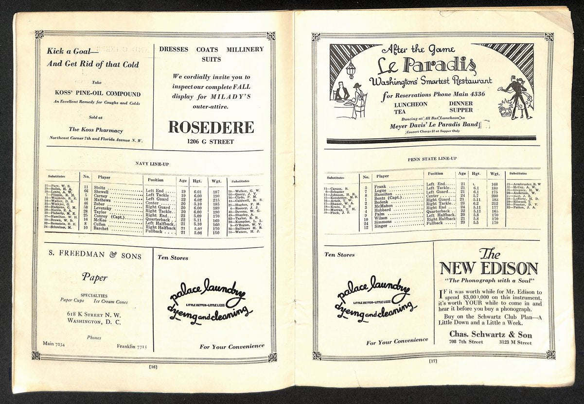 Vintage 11/3/1922 NCAA College Football Program Penn State vs. Navy 203314