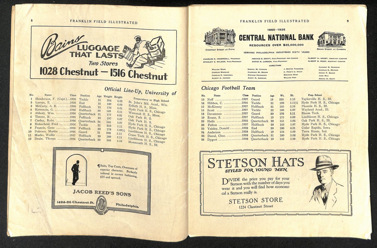 Vintage 10/24/1925 College Football Program Chicago vs. Pennsylvania 203320