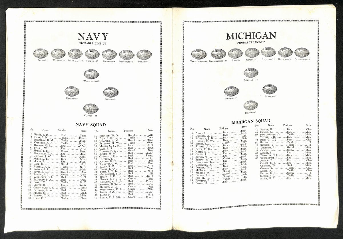 Vintage 11/10/1928 NCAA College Football Navy vs. Michigan 203327
