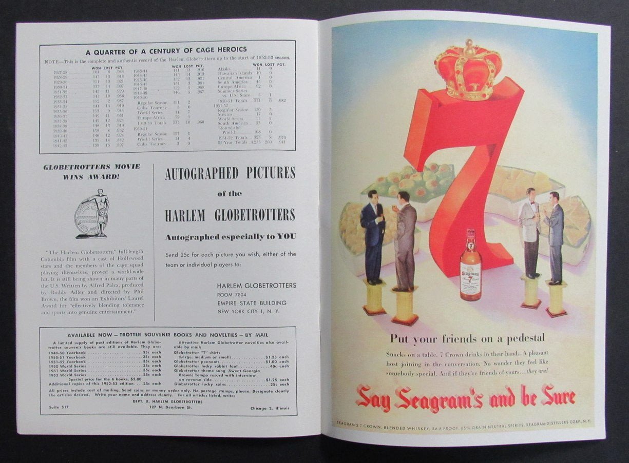 Vintage 1952-53 Season Harlem Globetrotters Basketball Game Program 198292