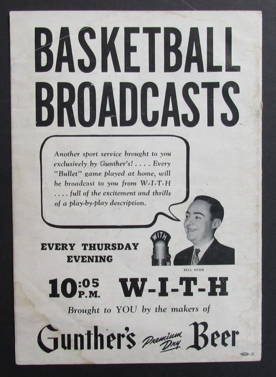 Vintage 1946-47 Basketball Program Paterson Crescents vs. Baltimore Bullets