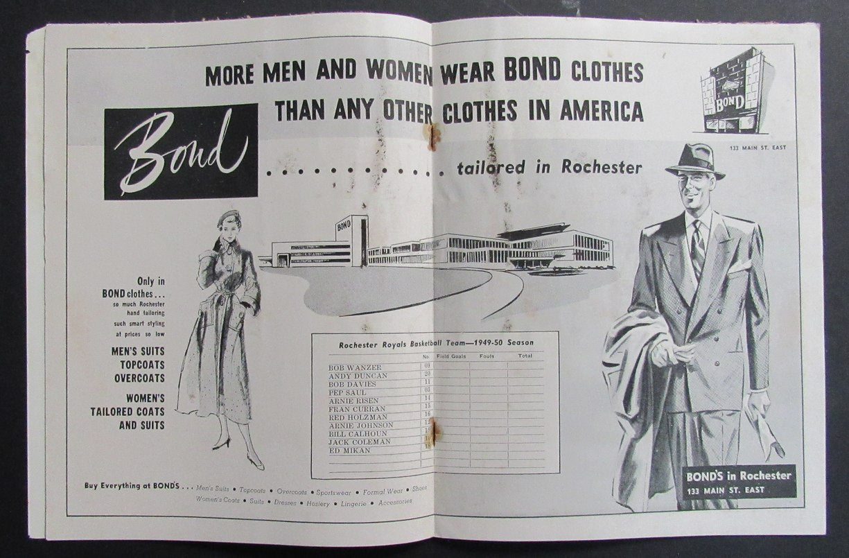 Vintage 1949-50 Basketball Program Rochester Royals vs. Philadelphia Warriors