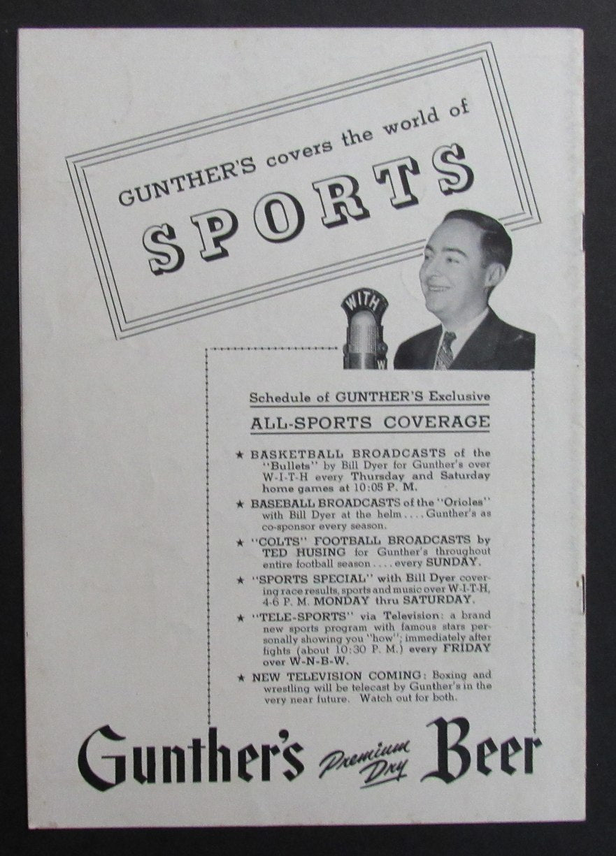 Vintage 1947-48 Basketball Program Baltimore Bullets vs. Boston Celtics 198302