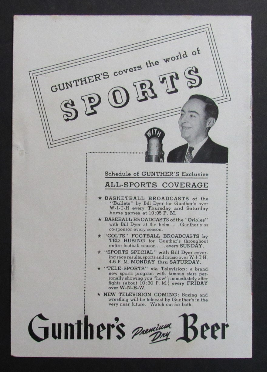 Vintage 12/11/1947 Basketball Program Baltimore Bullets vs. Washington Capitols