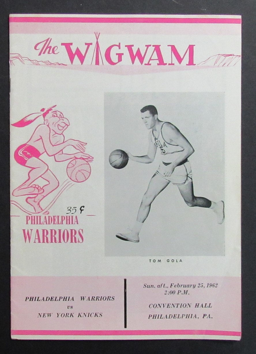 2/25/62 NBA Basketball Program Philadelphia Warriors vs. New York Knicks 198304