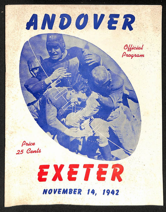 Vintage 11/14/1942 College Football Program Andover vs. Exeter 203331