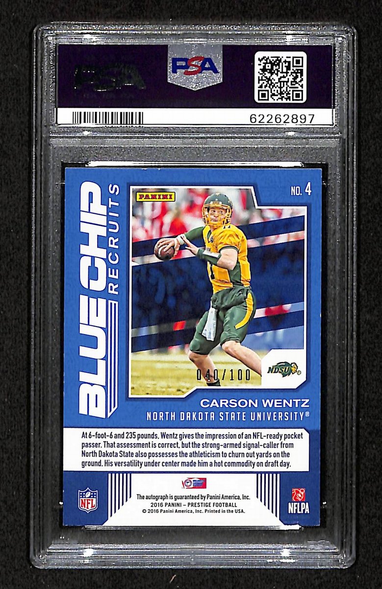 2016 Panini Prestige Carson Wentz Blue Chip Recruits Auto #4 PSA 8 BA201775