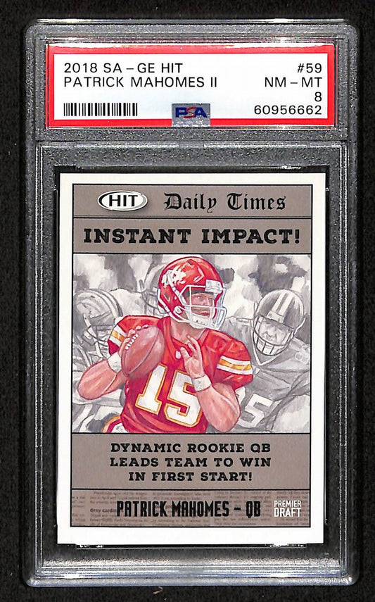 2018 SA-GE Hit Chiefs Patrick Mahomes RC #59 PSA 8 BA201777