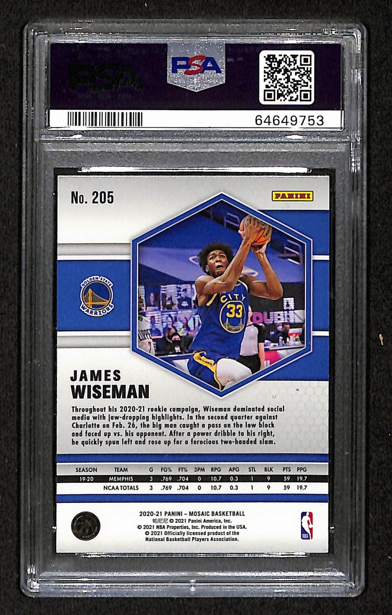 2020 Mosaic Warriors James Wiseman RC #205 PSA 9 BA201778