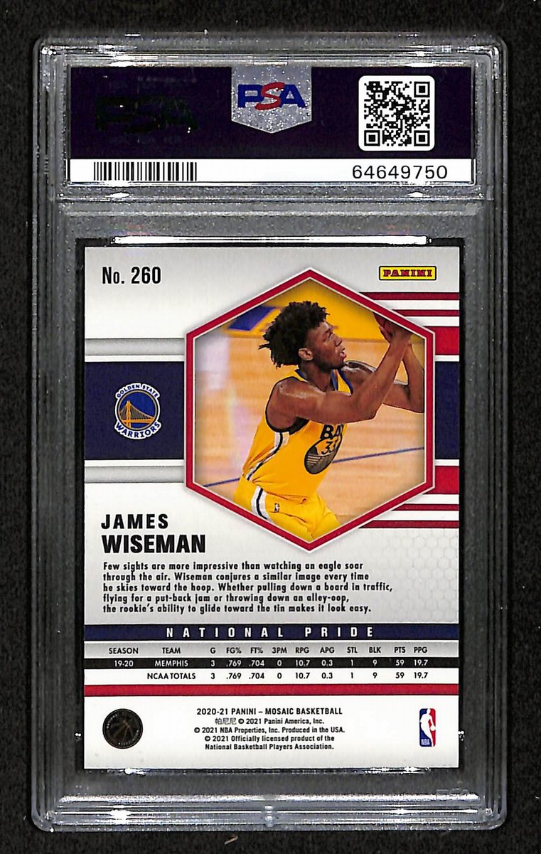 2020 Mosaic Warriors James Wiseman RC #260 PSA 9 BA201779