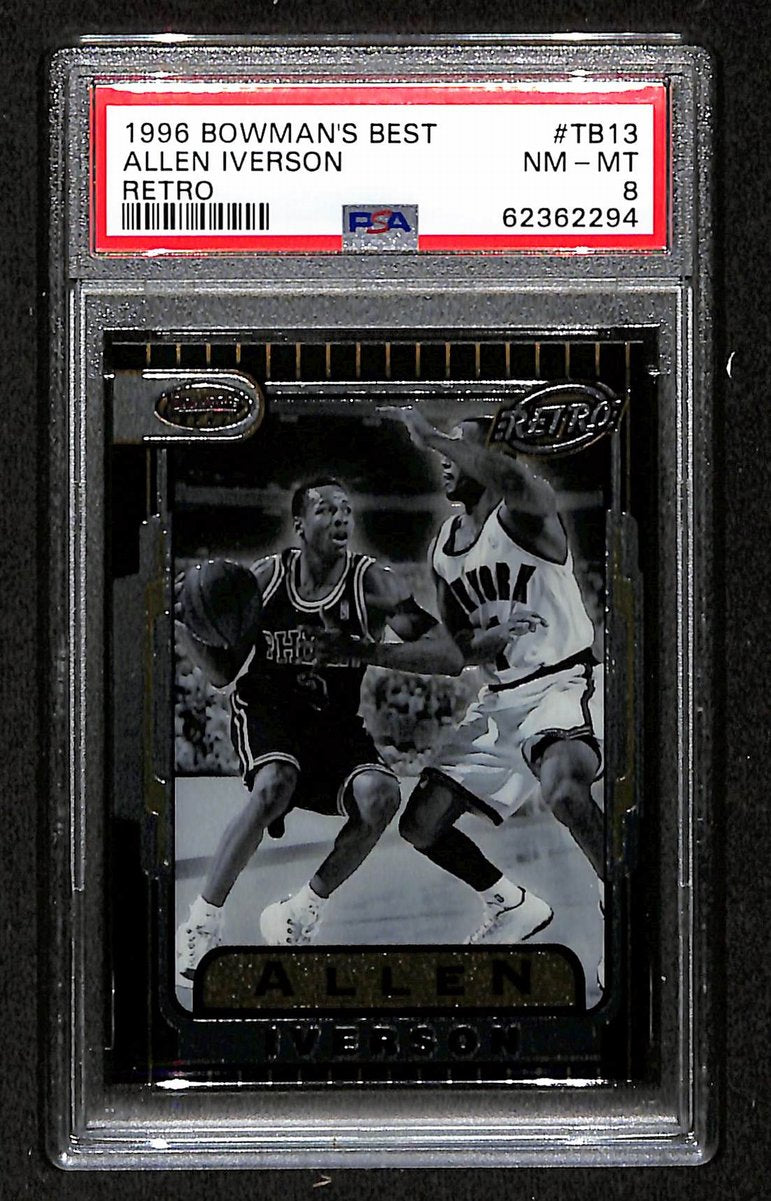 1996 Bowman's Best Retro Sixers Allen Iverson RC #TB13 PSA 8 BA201785