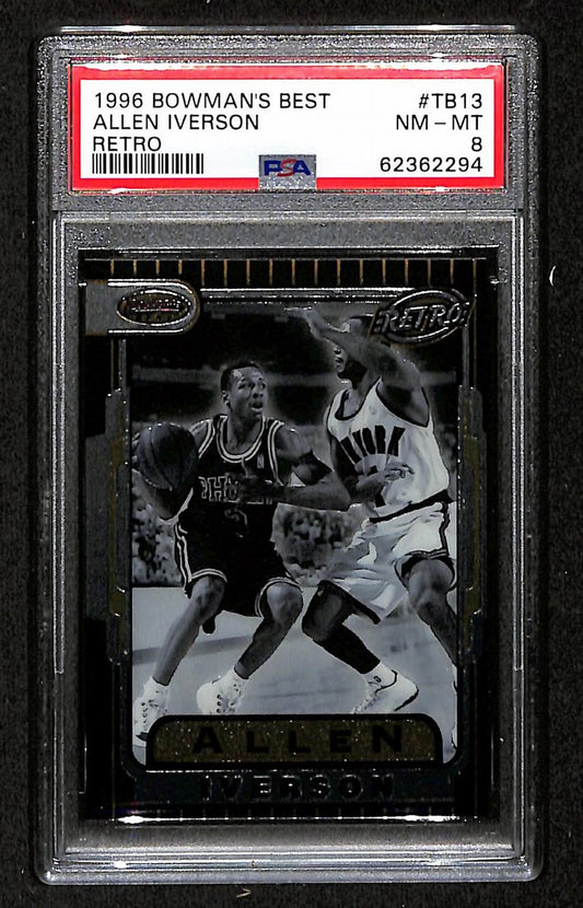 1996 Bowman's Best Retro Sixers Allen Iverson RC #TB13 PSA 8 BA201785