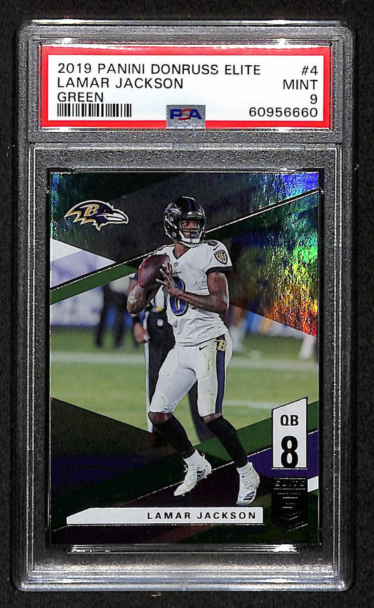 2019 Panini Donruss Elite Green Ravens Lamar Jackson #4 PSA 9 BA201791
