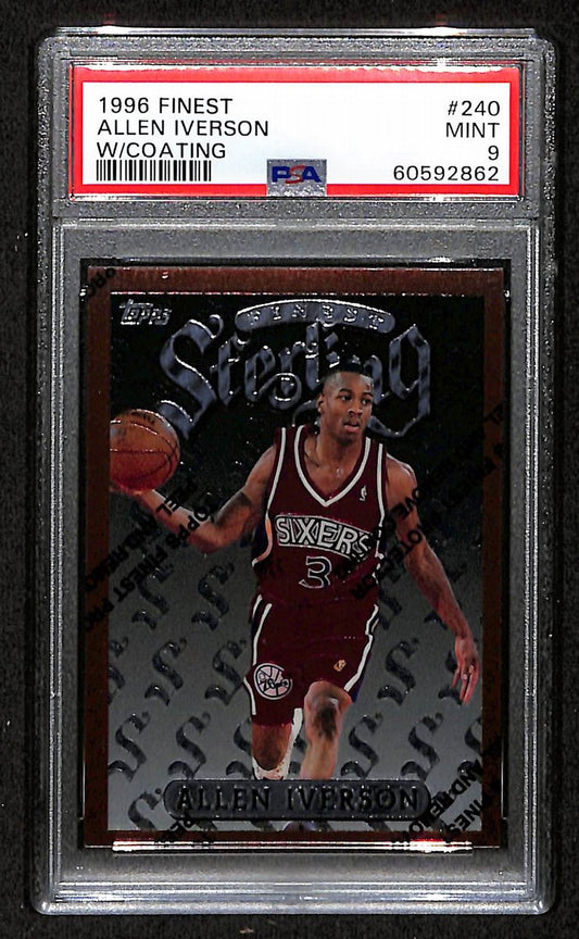 1996 Finest w/ Coating 76ers Allen Iverson RC #240 PSA 9 BA201795