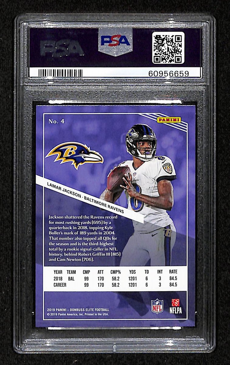 2019 Panini Donruss Elite Ravens Lamar Jackson #4 PSA 8 BA201813