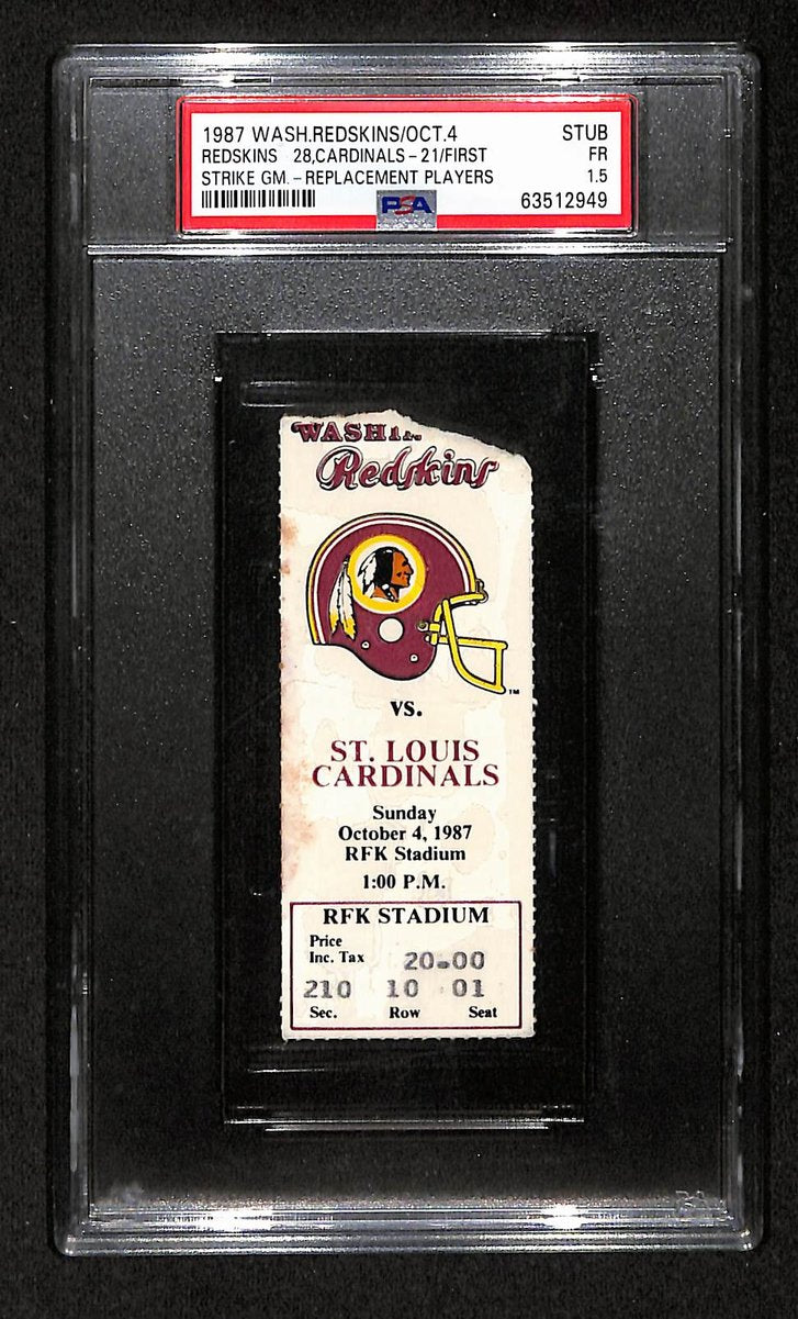 10/4/1987 Washington Redskins vs. St. Louis Cardinals Ticket Stub PSA 204071