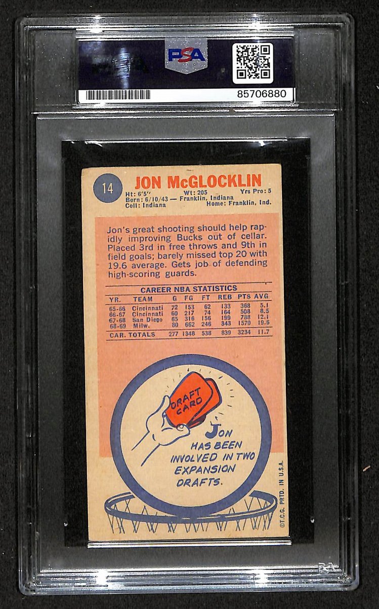 1969 Topps Jon McGlocklin Milwaukee Bucks PSA/DNA Signed/Auto Card BA204140