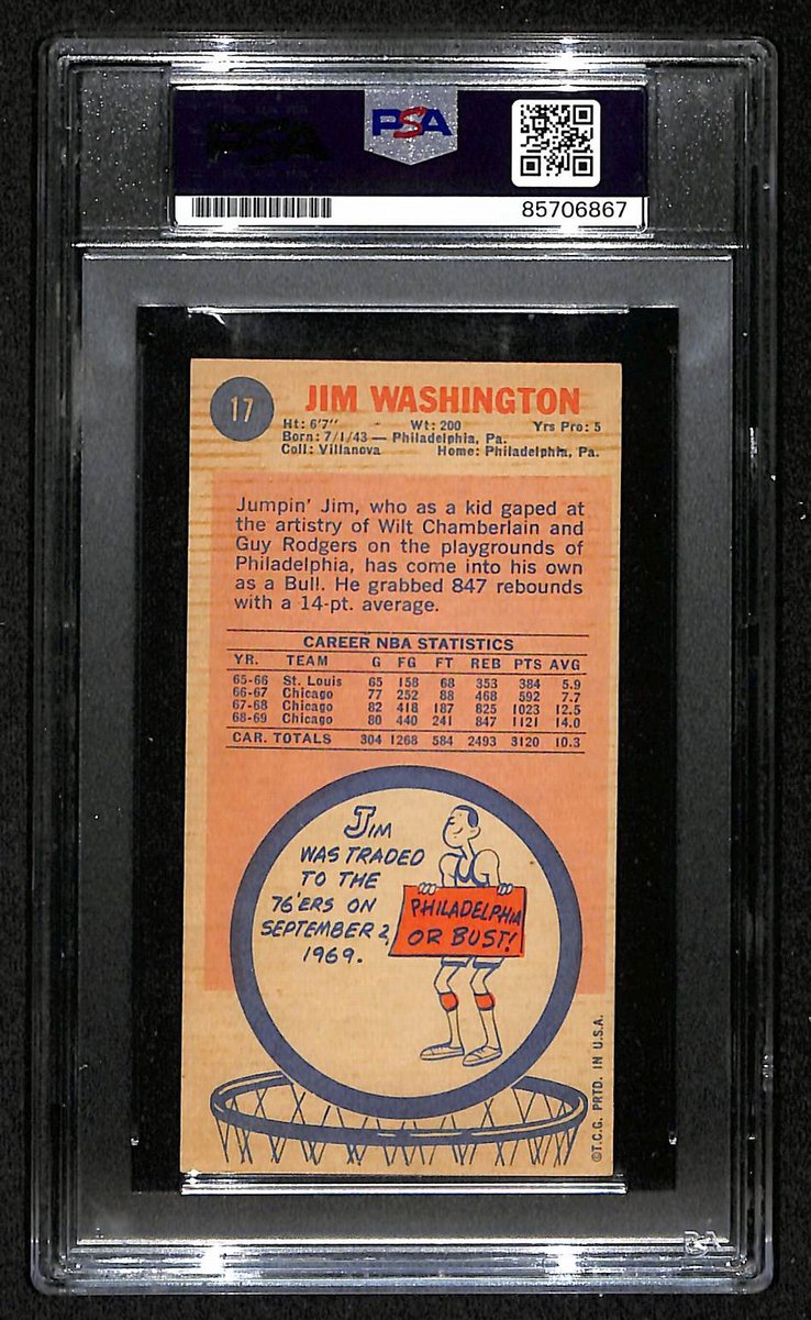 1969 Topps Jim Washington Philadelphia 76ers PSA/DNA Signed/Auto Card BA204120