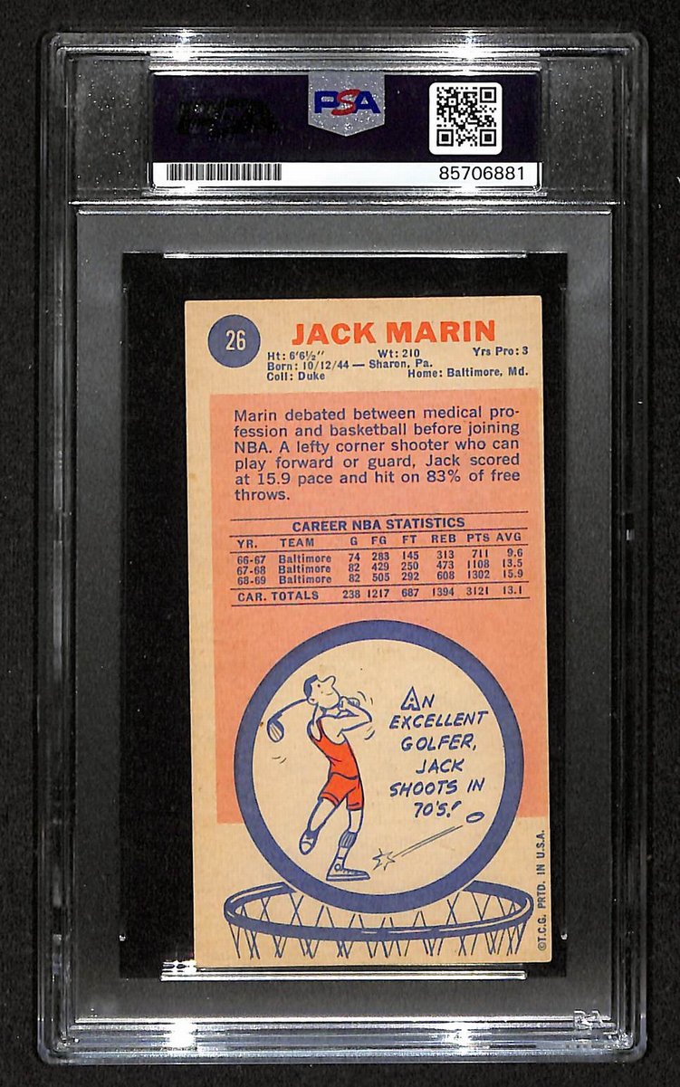 1969 Topps Jack Martin Baltimore Bullets PSA/DNA Signed/Auto Card BA204139
