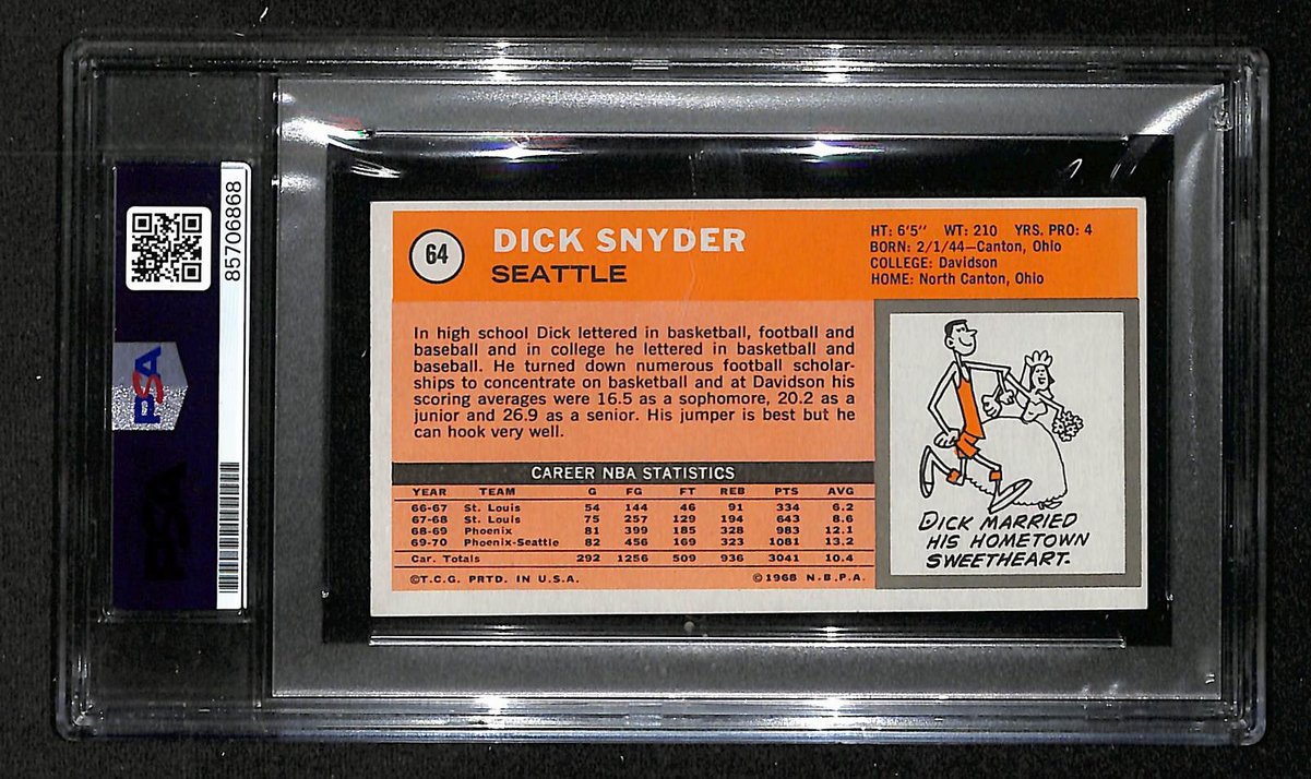1970 Topps Dick Snyder Seattle SuperSonics PSA/DNA Signed/Auto Card BA204132