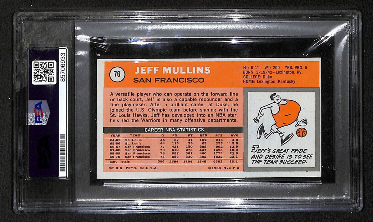 1970 Topps Jeff Mullins San Francisco Warriors PSA/DNA Signed/Auto Card BA204116