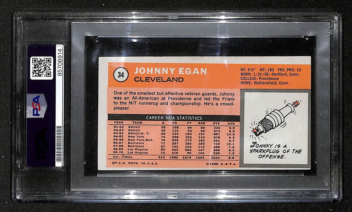 1970 Topps Johnny Egan Cleveland Cavaliers PSA/DNA Signed/Auto Card BA204112