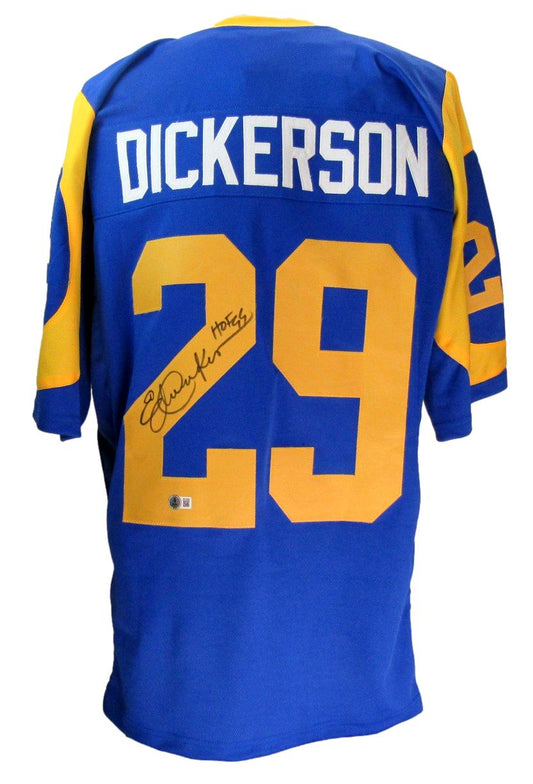 Eric Dickerson HOF Signed/Inscr Rams Blue Custom Football Jersey Beckett 203913