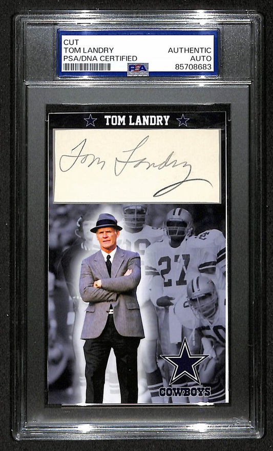 Tom Landry HOF Autographed/Signed Cut 3x5 Custom Card PSA/DNA Cowboys BA203700