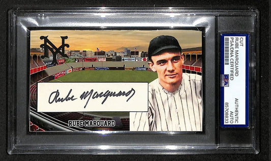 Rube Marquard HOF Autographed/Signed Cut 3x5 Custom Card PSA/DNA Giants BA203708