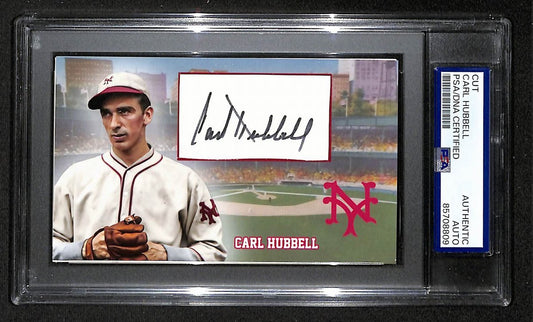 Carl Hubbell HOF Autographed/Signed Cut 3x5 Custom Card PSA/DNA Giants BA203733