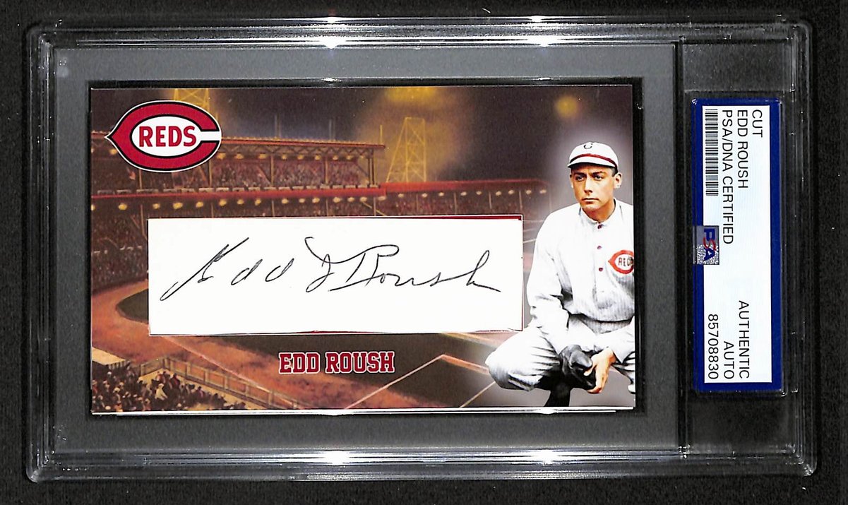 Edd Roush HOF Autographed/Signed Cut 3x5 Custom Card PSA/DNA Reds BA203734