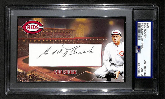 Edd Roush HOF Autographed/Signed Cut 3x5 Custom Card PSA/DNA Reds BA203735