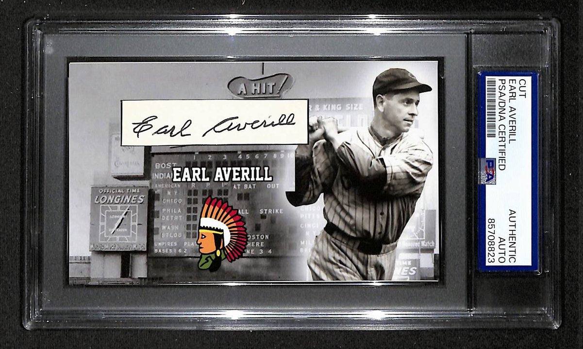 Earl Averill HOF Autographed/Signed Cut 3x5 Custom Card PSA/DNA Indians BA203739