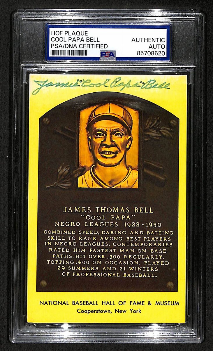 Cool Papa Bell Signed/Auto Gold HOF Plaque Postcard Grays PSA/DNA BA203846