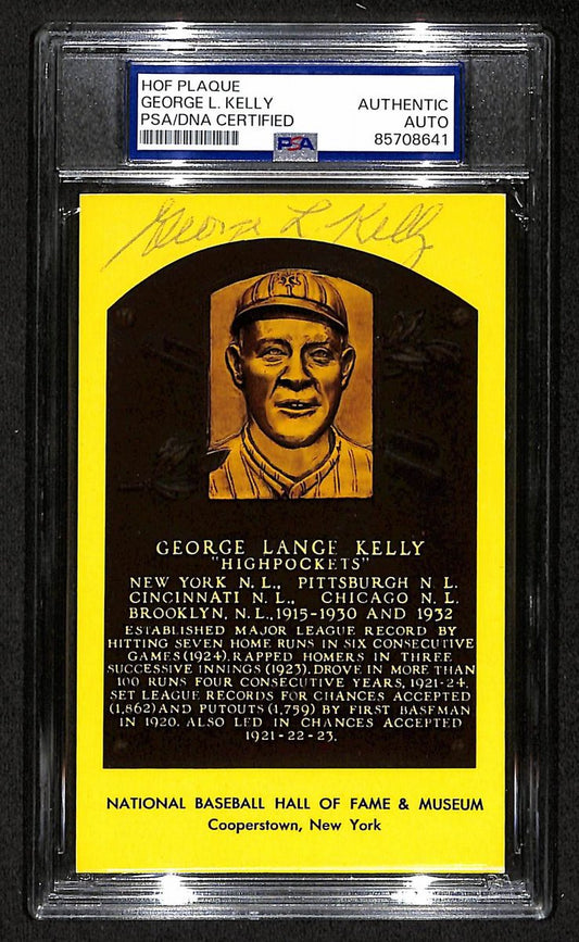 George Kelly Signed/Auto Gold HOF Plaque Postcard Giants PSA/DNA BA203847