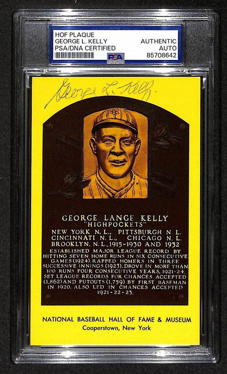 George Kelly Signed/Auto Gold HOF Plaque Postcard Giants PSA/DNA BA203848