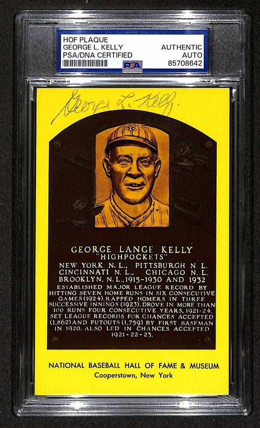 George Kelly Signed/Auto Gold HOF Plaque Postcard Giants PSA/DNA BA203848