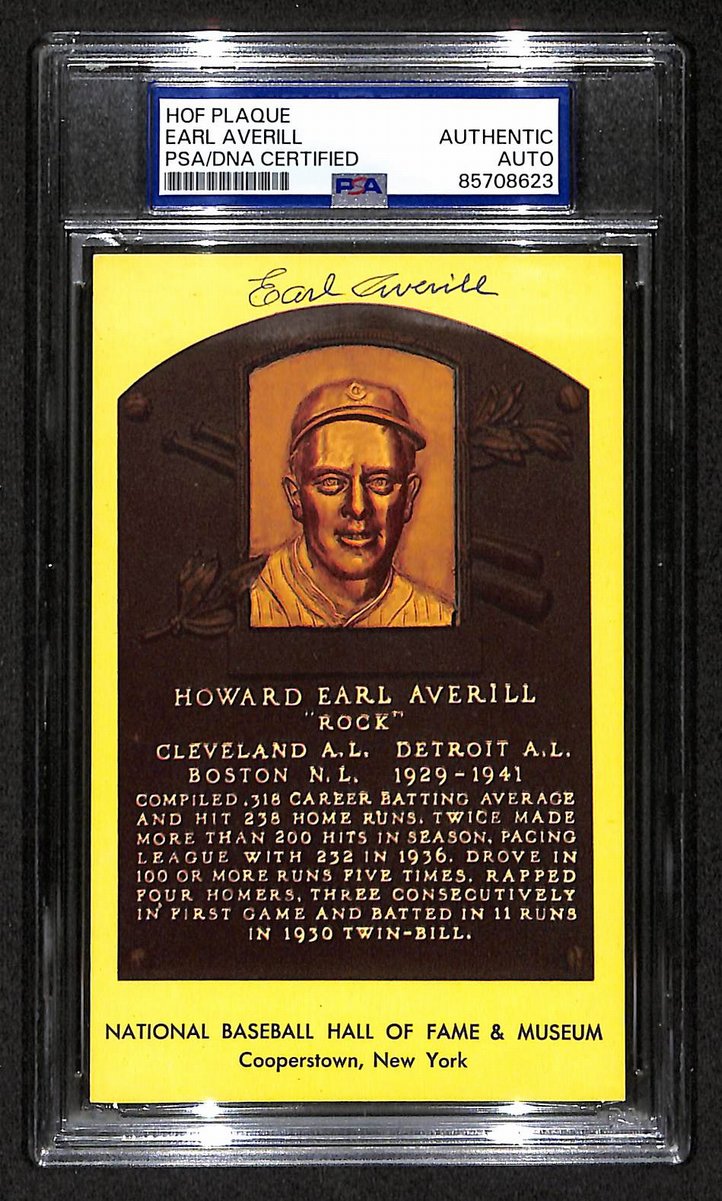 Earl Averill Signed/Auto Gold HOF Plaque Postcard Reds PSA/DNA BA203850