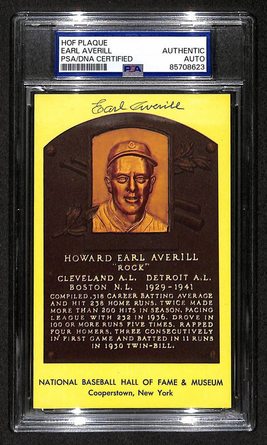 Earl Averill Signed/Auto Gold HOF Plaque Postcard Reds PSA/DNA BA203850
