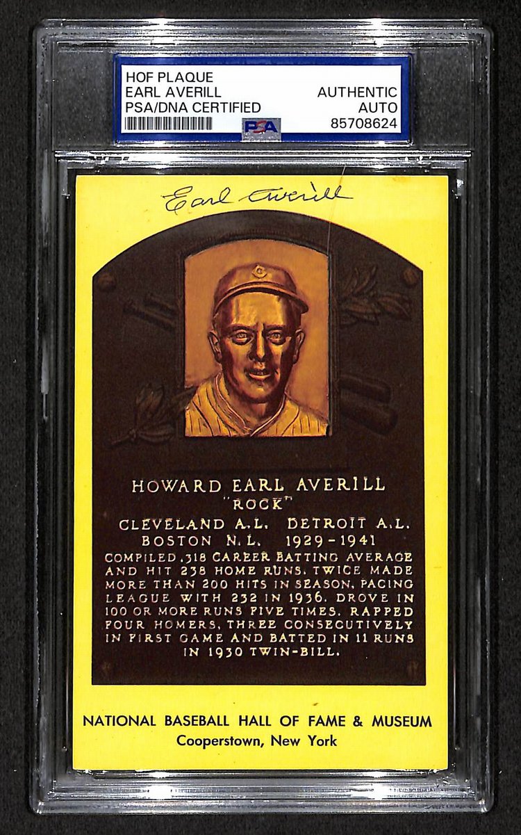 Earl Averill Signed/Auto Gold HOF Plaque Postcard Reds PSA/DNA BA203851