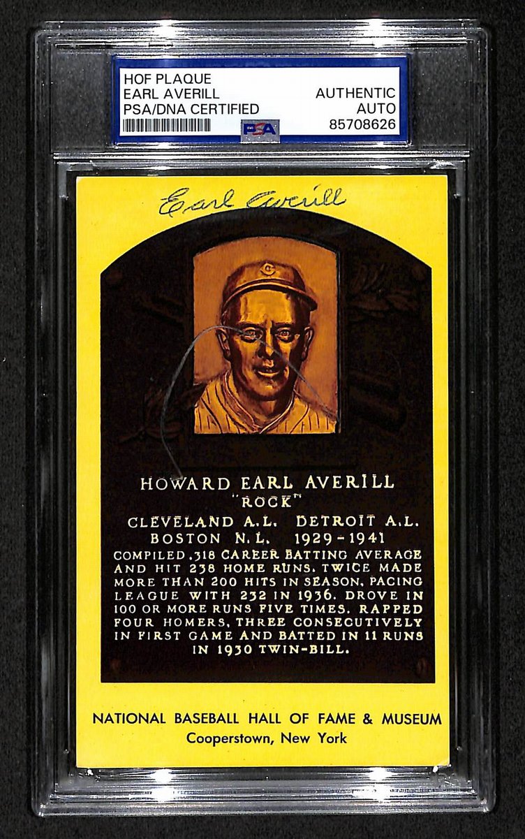 Earl Averill Signed/Auto Gold HOF Plaque Postcard Reds PSA/DNA BA203853